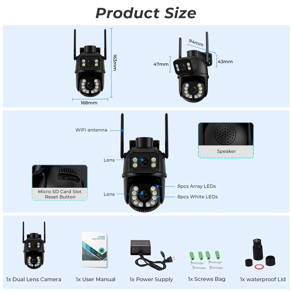 Yourogen 4K 8MP PTZ WIFI Camera 4MP 4X Digital Zoom Dual Lens Dual Screen Auto Tracking