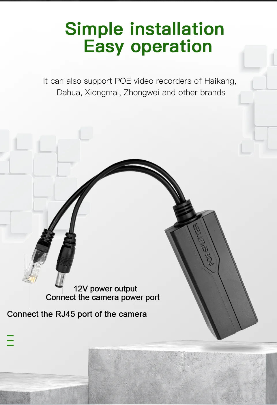 Yourogen Standard POE Splitter 48V to 5V 12V 1.2A 2.2A Micro USB tpye-C 100M/1000M POE Camera Injector Power Supply