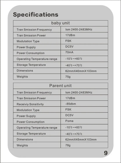 Yourogen Wireless Kids Baby Monitor Talkie Audio Radio Nanny Intercom