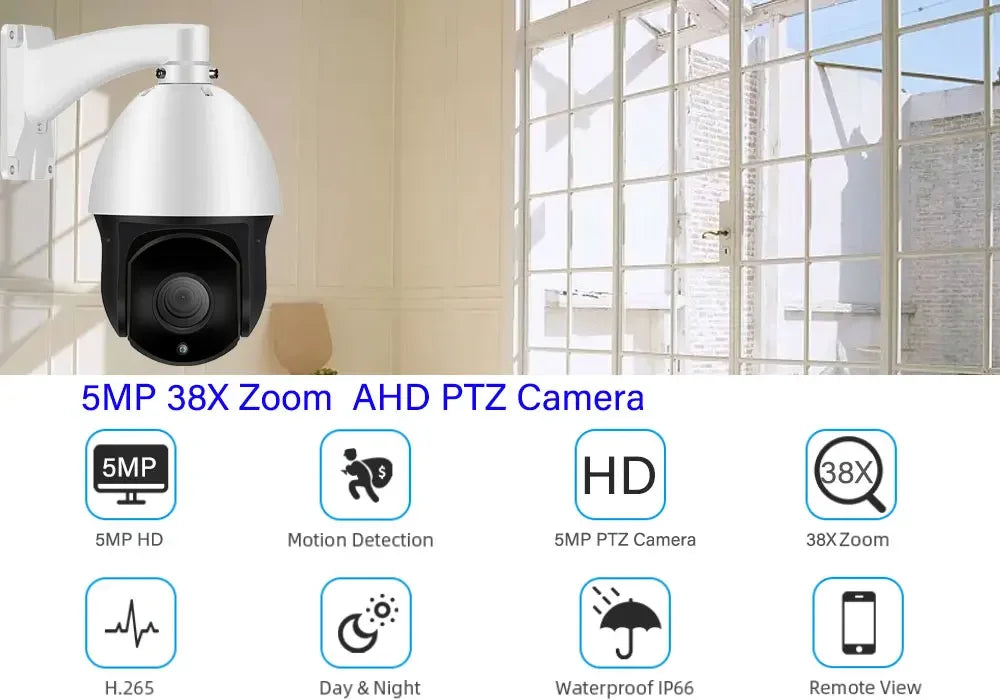 Yourogen 5MP AHD PTZ Security Camera 38X Zoom, IR 150M Speed Dome Camera