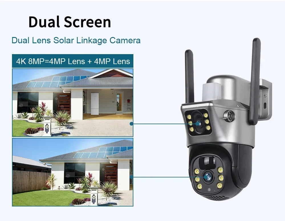 Yourogen 4K 8MP Dual Screen Solar Camera Outdoor Wireless 4G/Wi-Fi 4K, 8MP