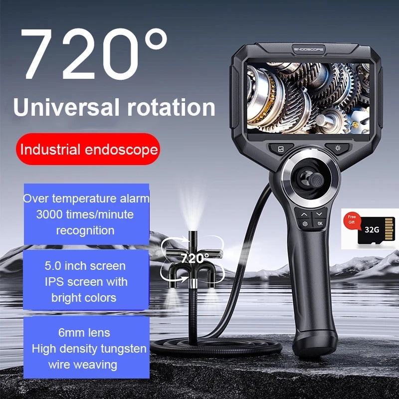 Yourogen 6mm 720 Degrees All Way Steering Industrial Endoscope for Car Pipe Camera Borescope With 5 Inch HD Scree