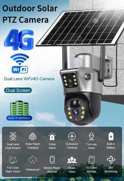 Yourogen 4G SIM Card Solar Camera Outdoor, WiFi, 4K, 8MP, Dual Lens Dual