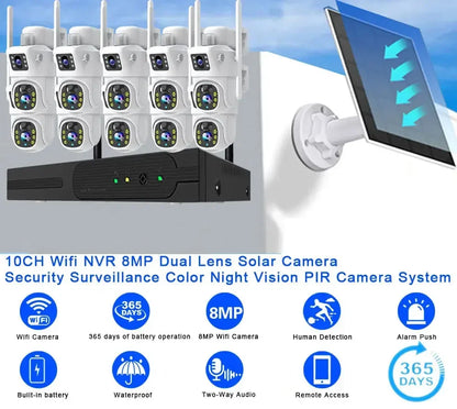 Yourogen 4K 8MP Dual Lens Wifi Solar CCTV Camera System 10CH Wireless