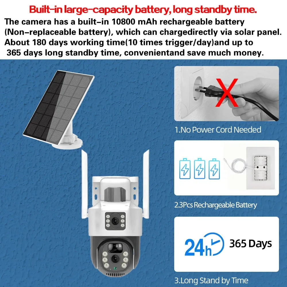 Yourogen 4K Solar wifi Camera Security System, 5MP, 10CH, 2 Way Audio, Battery Powered PTZ IP Camera Set