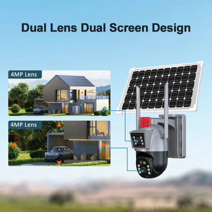 Yourogen Wireless WiFi Solar Camera 4K, 8MP, Dual Lens Dual Screen, V380