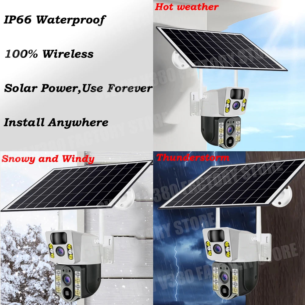 Yourogen 4G SIM Card, V380 Pro, IP66, Waterproof, 8MP solar camera, PIR Night Vision Dual Lens