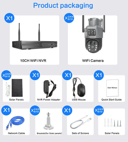 Yourogen 4K 8MP Solar, Wifi, PTZ, IP Cameras Kit, 8MP 10CH, Auto Tracking