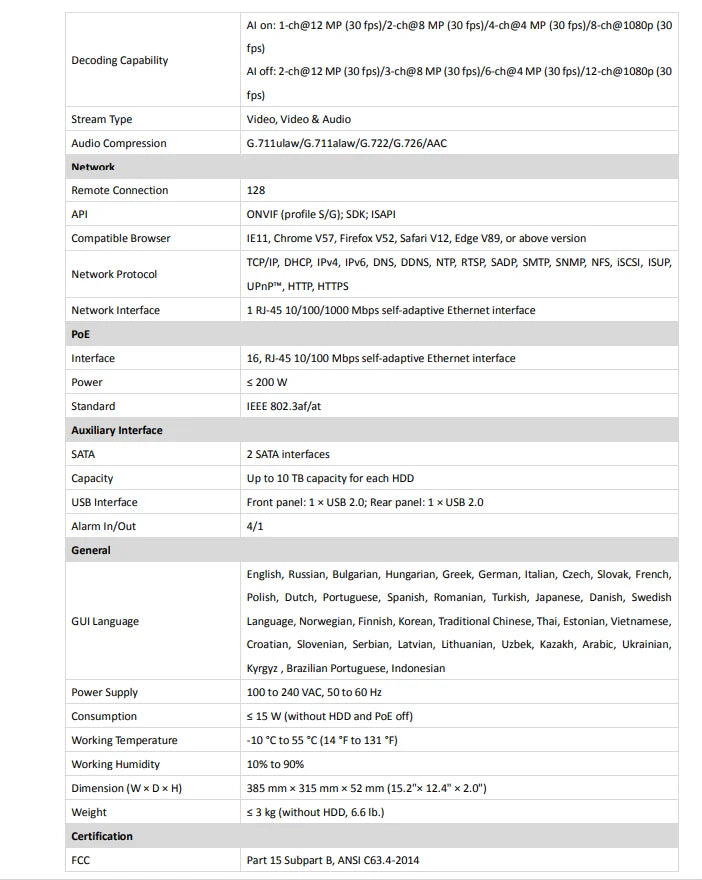 Yourogen HIKVISION Network Video Recorder Plug & Play 4K 8MP