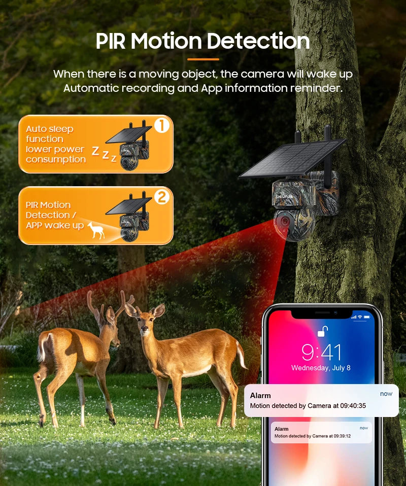 Yourogen Solar Security Camera 4G SIM 360° PTZ Wi-Fi a Night Vision Trail Camera PIR Motion Detection