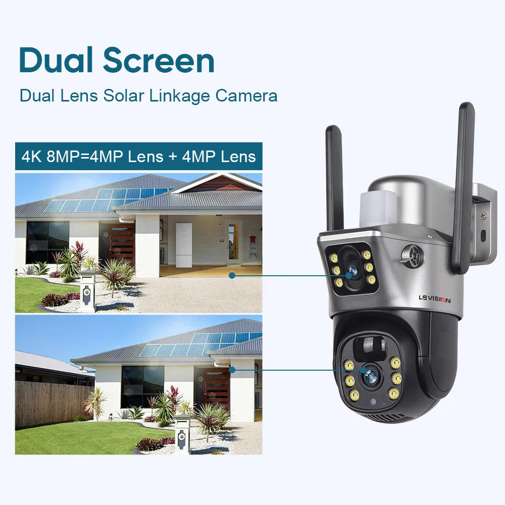 Yourogen Wifi IP Camera 4K 8MP Solar Camera Dual Lens Dual Screen Battery