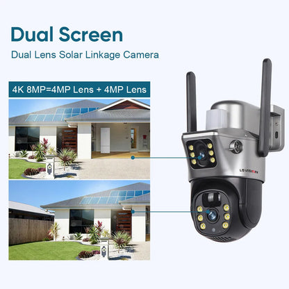 Yourogen Wifi IP Camera 4K 8MP Solar Camera Dual Lens Dual Screen Battery