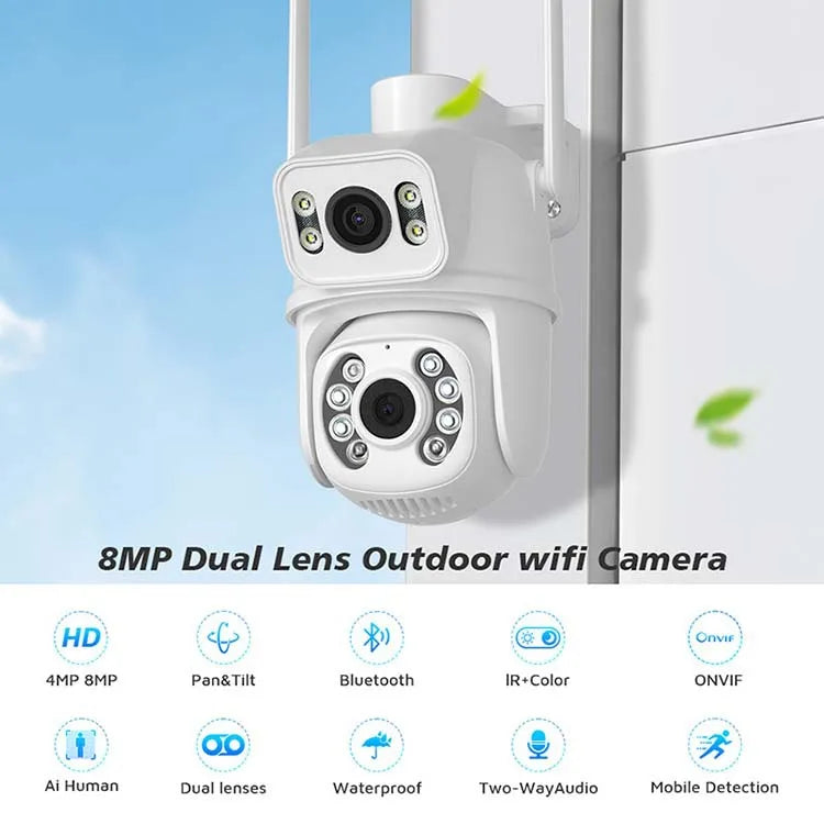 Yourogen 8MP 4K PTZ WIFI Camera Dual Lens Dual Screen 4MP HD AI Human Detection P2P