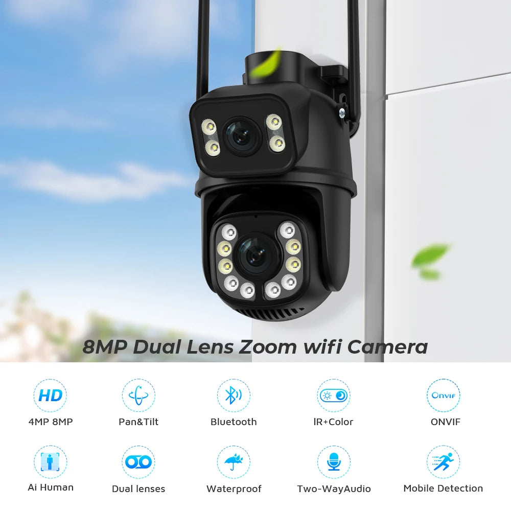 Yourogen 4K 8MP PTZ WIFI Camera 4MP 4X Digital Zoom Dual Lens Dual Screen Auto Tracking