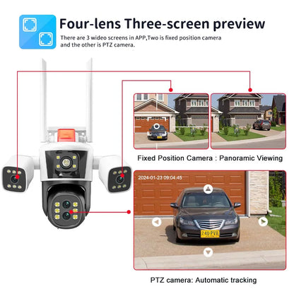 Yourogen 8K 16MP WiFi Camera 10X Zoom Four Lens Outdoor Security Protection PTZ 8K, 16MP,Waterproof