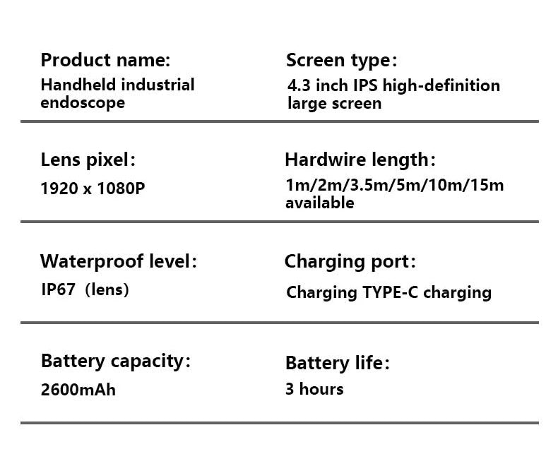 Yourogen Handheld 4.3 Inch IPS HD Screen Industrial Endoscope Camera with LED Light Waterproof